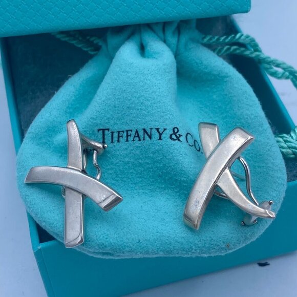 Tiffany & Co. Sterling Silver X Clip Earrings - Picture 1 of 8
